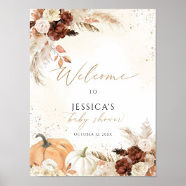 秋の赤ちゃんシャワー歓迎サイン、小さなかぼちゃのサイン ポスター