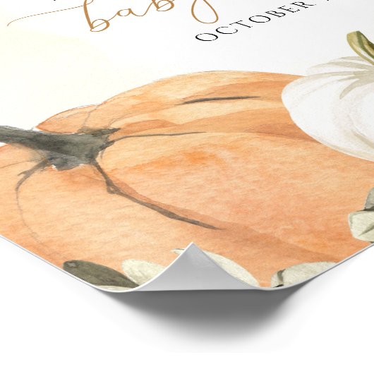 秋の赤ちゃんシャワー歓迎サイン、小さなかぼちゃのサイン ポスター (角)