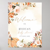 秋の赤ちゃんシャワー歓迎サイン、小さなかぼちゃのサイン ポスター (正面)