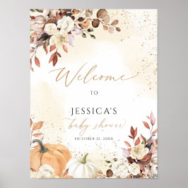 秋の赤ちゃんシャワー歓迎サイン、小さなかぼちゃのサイン ポスター