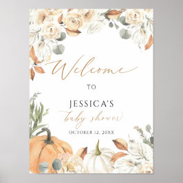 秋の赤ちゃんシャワー歓迎サイン、小さなかぼちゃのサイン ポスター