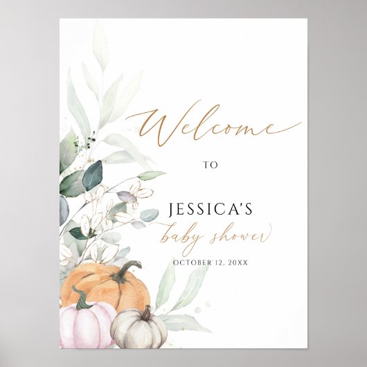 秋の赤ちゃんシャワー歓迎サイン、小さなかぼちゃのサイン ポスター (正面)