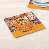 秋の赤ちゃんシャワー猫好き スクエアペーパーコースター (アングル)