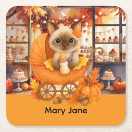 秋の赤ちゃんシャワー猫好き スクエアペーパーコースター