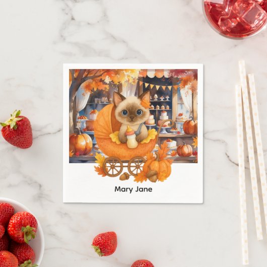 秋の赤ちゃんシャワー猫好き スタンダードカクテルナプキン (インサイチュ)