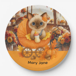 秋の赤ちゃんシャワー猫好き ペーパープレート