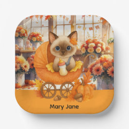 秋の赤ちゃんシャワー猫好き ペーパープレート