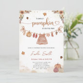 秋の赤ちゃん服かぼちゃの女の子の赤ちゃんシャワー 招待状 (スタンド正面)