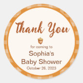 秋の赤ん坊のシャワー、小さなかぼちゃ、格子縞、どんぐり ラウンドシール (正面)