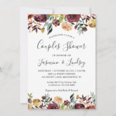 秋の赤オレンジのフローラのカップル結婚のシャワー 招待状 (正面)