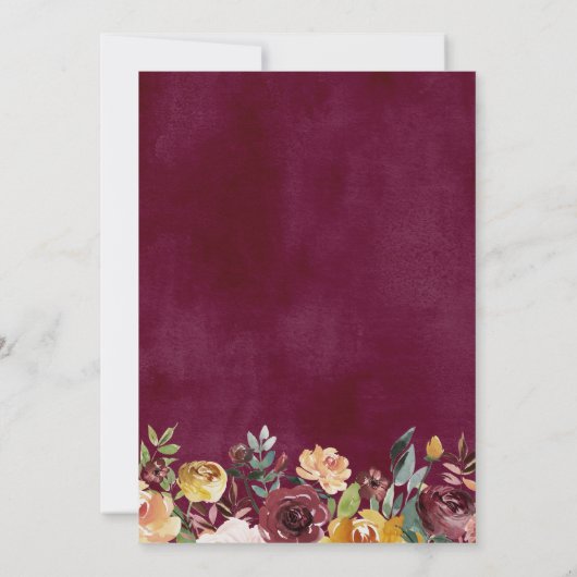 秋の赤オレンジのフローラのカップル結婚のシャワー 招待状 (裏面)