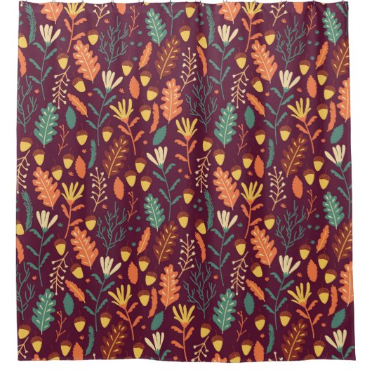 秋の赤橙色のヴィンテージ シャワーカーテン (正面)