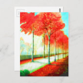 秋の赤葉い木の木道風光明媚な芸術 ポストカード (正面/裏面)