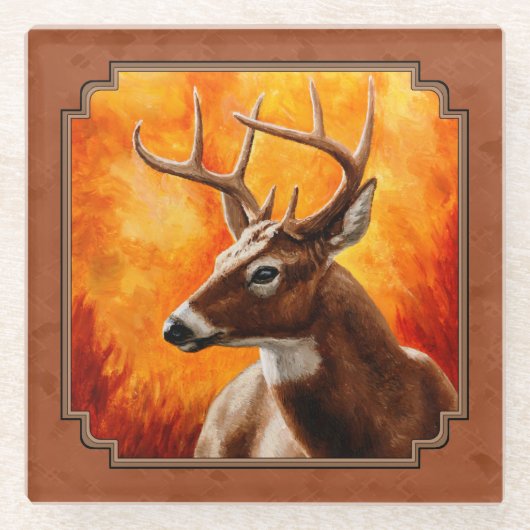 秋の赤褐色のシジカ ガラスコースター (正面)