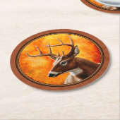 秋の赤褐色のシジカ ラウンドペーパーコースター (アングル)