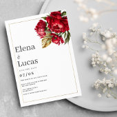 秋の赤金ゴールドグリーン牡丹結婚フローラ 招待状