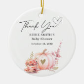 秋の赤面ピンクカボチャ金ゴールドハートありがとう セラミックオーナメント (正面)