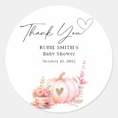 秋の赤面ピンクカボチャ金ゴールドハートありがとう ラウンドシール (正面)