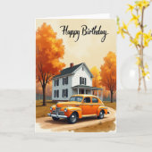 秋の車の誕生日カード カード (黄色い花)
