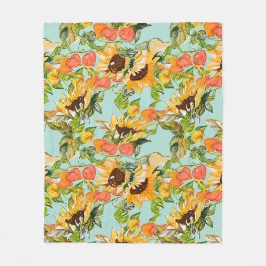 秋の輝き：シームレスな自然パターン フリースブランケット (正面)