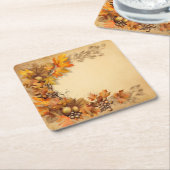 秋の輝き：リース収穫 スクエアペーパーコースター (アングル)