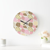 秋の輝き：葉の継ぎ目のないパターン ラージ壁時計 (ホーム)