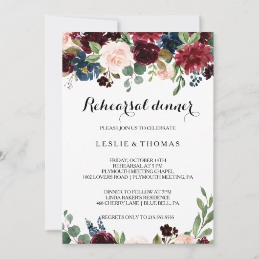 秋の輝く素朴ブルゴーニュのリハーサルのディナー 招待状 (正面)