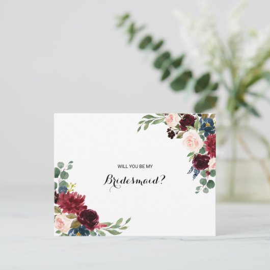 秋の輝く素朴ブルゴーニュの花嫁メイド インビテーションポストカード (スタンド正面)