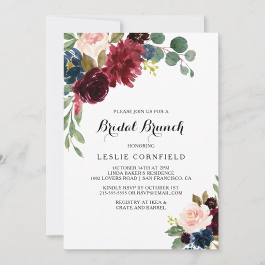 秋の輝素朴くブルゴーニュブライダルブランチ 招待状 (正面)