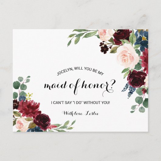 秋の輝素朴くブルゴーニュメイド・オブ・オーナー（花嫁付き添い人） インビテーションポストカード (正面)