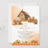 秋の農場の動物 水彩 ベビーシャワー 招待状 (正面)