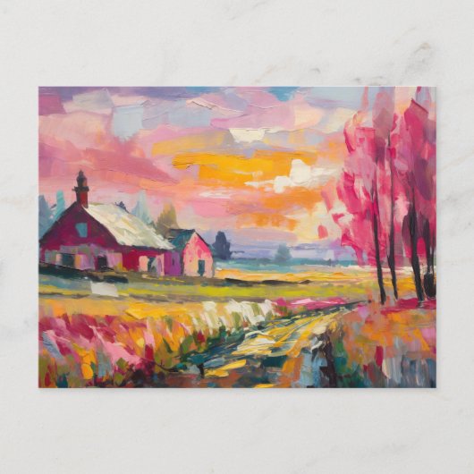 秋の農場の風景モダン抽象芸術アート ポストカード (正面)