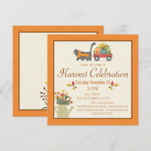 秋の農村ねこ & かぼちゃ 感謝祭 招待状 (正面/裏面)