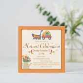 秋の農村ねこ & かぼちゃ 感謝祭 招待状 (スタンド正面)