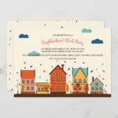 秋の近隣のブロックのパーティの招待状 招待状 (正面/裏面)