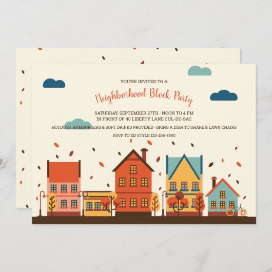 秋の近隣のブロックのパーティの招待状 招待状 (正面/裏面)