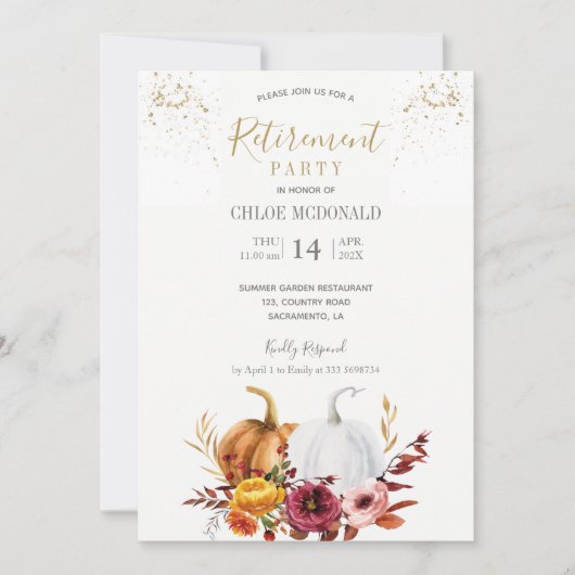 秋の退職パーティの招待状 招待状 (正面)