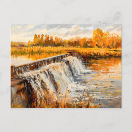 秋の運河ロックウォーターフォール シーズンポストカード