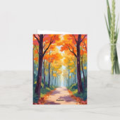 秋の道の紅葉の絵 カード (裏面)