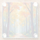 秋の道の紅葉の絵 ガラスコースター (裏面)