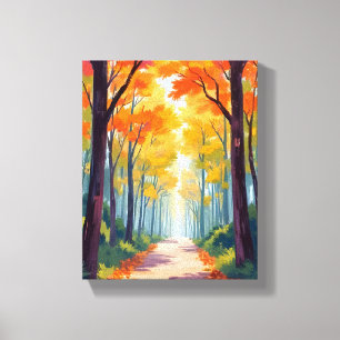 秋の道の紅葉の絵 キャンバスプリント