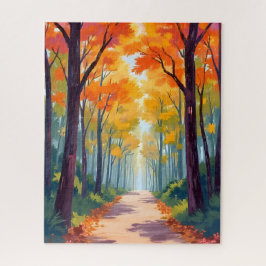 秋の道の紅葉の絵 ジグソーパズル