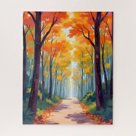 秋の道の紅葉の絵 ジグソーパズル (縦)