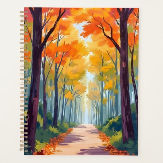 秋の道の紅葉の絵 プランナー手帳 (正面)