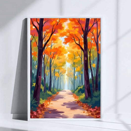 秋の道の紅葉の絵 ポスター