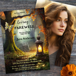 秋の道ランタン人生のお祝い 招待状