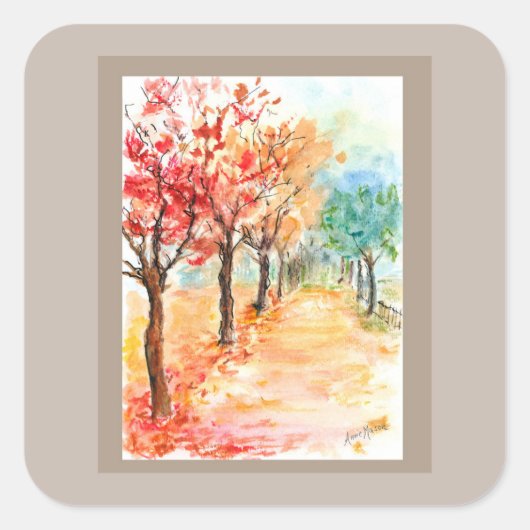 秋の道路のシール スクエアシール (正面)