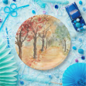 秋の道路デザインオン紙プレート ペーパープレート (パーティー)