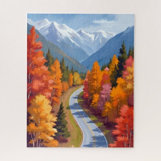 秋の道 | 紅葉 水彩画 自然 ジグソーパズル (縦)
