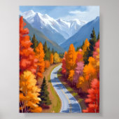秋の道 | 紅葉 水彩画 自然 ポスター (正面)